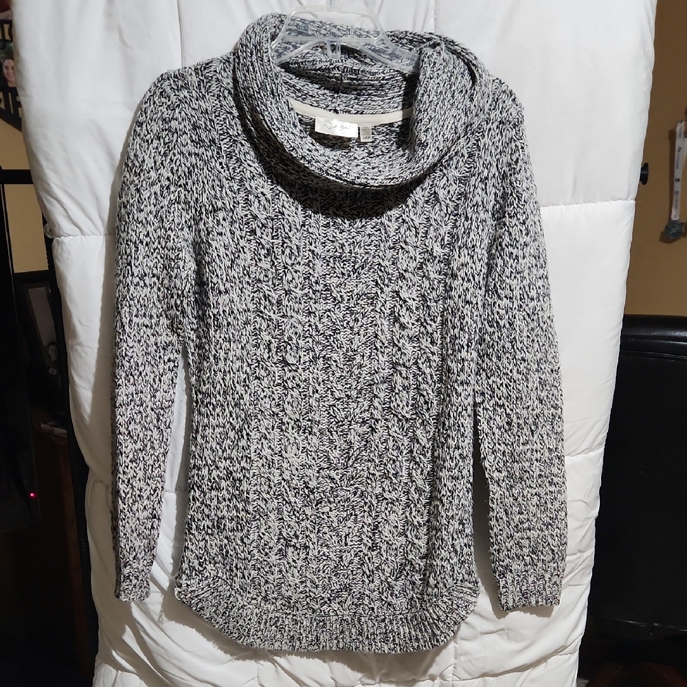 RD Style Gray Cowl Neck Sweater with Cable Knit